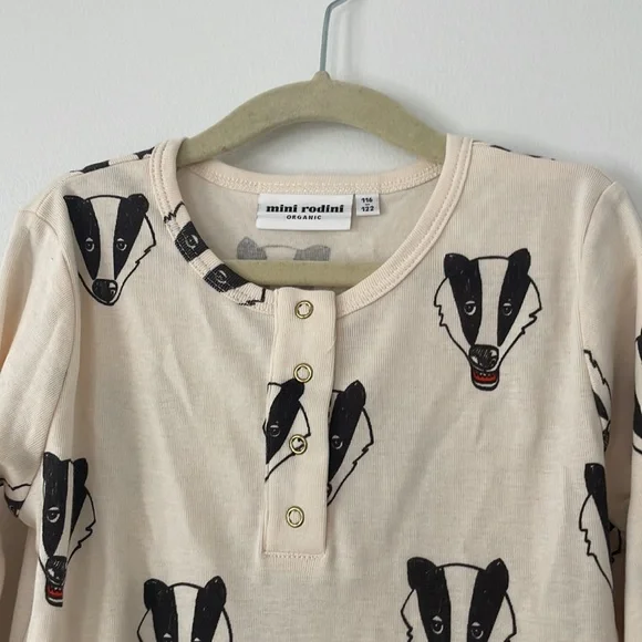 Mini Rodini Designer badger print kids long sleeve button top organic cotton 5-7 - Picture 6 of 12